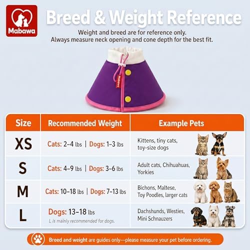 Soft Dog Cone Collar for Dogs & Cats, Adjustable Elizabethan Recovery Collar, Lightweight EPE Material, Post-Surgery Wound Protection (Purple, L)