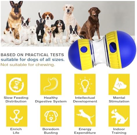 BSISUERM Dog Treat Dispensing Puzzle Toy Adjustable Food Dispenser Slow Feeder Puppy Enrichment Training Rolling Ball Pet Interactive Chase Toys for Small Medium Large Dogs to Keep Them Busy