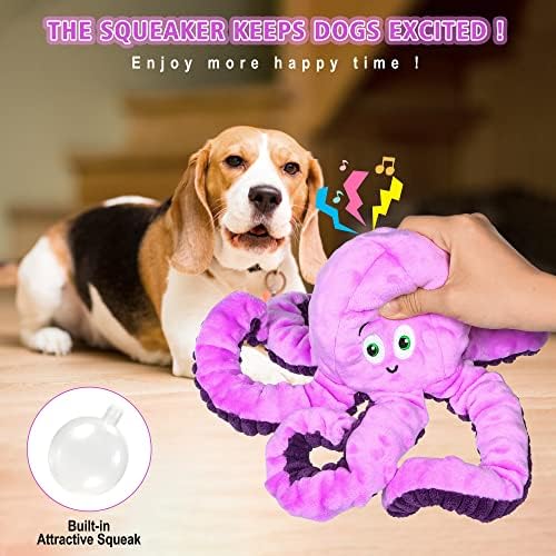 BUYPOW Dog Squeaky Toys Octopus - Tough Plush Large Medium & Small Dog Toys - Stuffed Animals Puppy Toys - Funny Cute Dog Toy for Dog Birthday Presents (Octopus Purple)