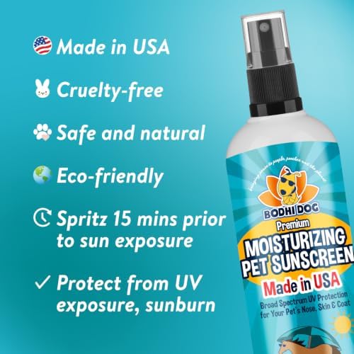 Bodhi Dog Sunscreen SPF 30+ Moisturizing Pet Sun Spray - Safe for Dogs, Cats & Horses - Natural Protection for Skin, Coat, Nose, Ears - Made in USA (8 Fl Oz)