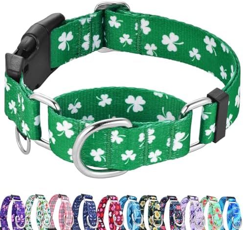 St.Patrick's Day Martingale Collar for Dogs with Buckle Adjustable Shamrock Spring Holiday Dog Collar (Clover, Medium)