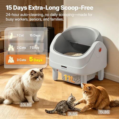 Automatic Litter Box, Self-Cleaning Cat Box, 70L+11L Large Capacity