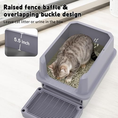 RIZZARI Cat Litter Box Non-Porous: Open High Sides for Indoor Cats