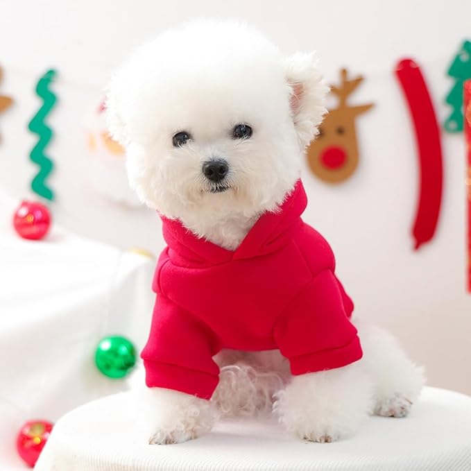 Christmas Dog Hoodies with D-Ring Festive Cat Outfit Fall Winer Puppy Clothes for Small Dog Girl Boy Pet Cold Weather Sweatshirt Coat for Pomeranian Chihuahua Yorkie (Red, X-Small)
