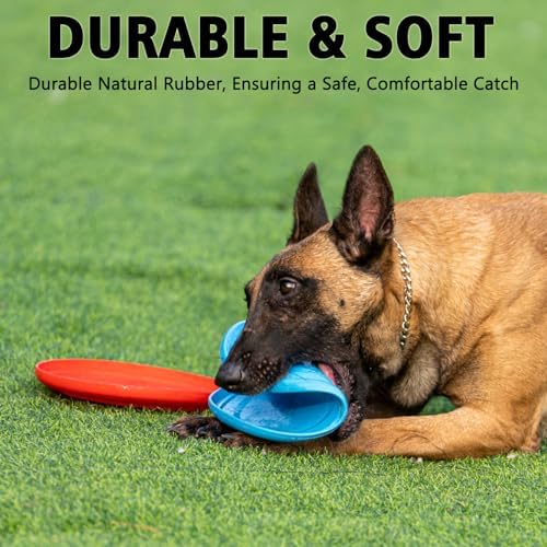 Dog Flying Disc - Durable Rubber Dog Toy for Fetch - Interactive Lightweight Flyer Dog Toys for Outdoor Playtime - Safer Disc for Healthy Activity - for Medium/Large Dogs (Orange)