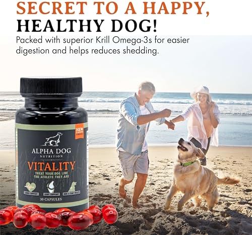 Krill Oil for Dogs - Vitality by Alpha Dog Nutrition – Reduces Dog Allergies, Itchiness, & Shedding – Promotes Healthy Skin and Coat