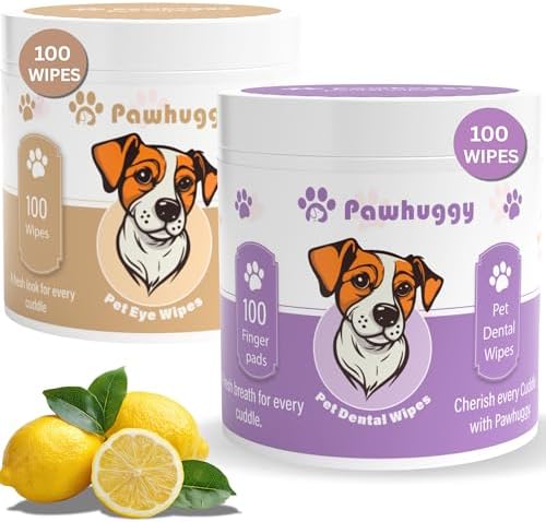 Pet Dental & Eye Cleaning Wipes for Dogs & Cats – 200 Total Finger Wipes (100 Dental + 100 Eye) – Teeth Cleaning Toothpaste Alternative & Tear Stain Remover