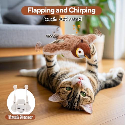 AUSCAT Flappy Bird Cat Toy, Simulated Chirping Bird Cat Toy Flapping Wings, Rechargeable，Interactive Catnip Toys for Indoor Kittens (No Flying)