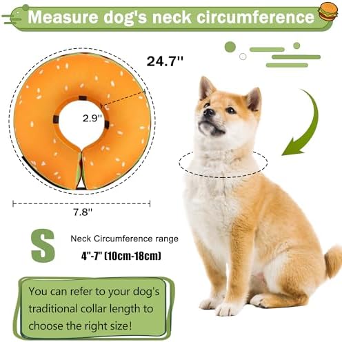 Inflatable Dog Cone Collar for Large Medium Small Dogs, Soft Adjustable Recovery Cone Collar for Dogs Cats,Dog Neck Donut Cone Alternative After Surgery(Hamburger,Small