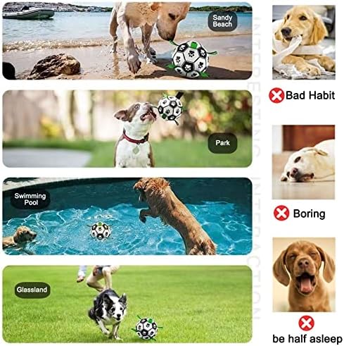Amasiver Dog Soccer Ball Toys, World Cup Dog Soccer Ball with Straps, Puppy Birthday Gifts, Water Toy, Herding Ball, Durable Balls for Small Medium Pet, Puppy Outdoor Toy (6 Inch-Medium)