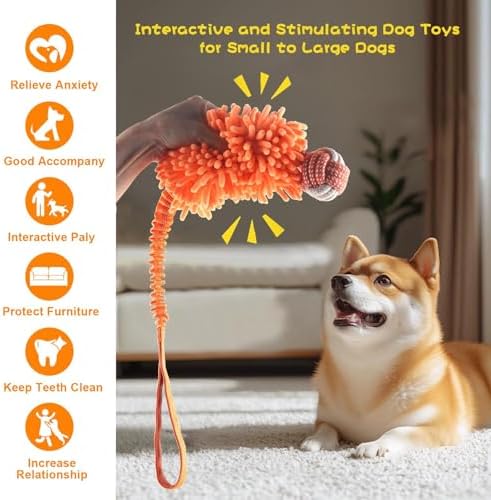 Dog Puppy Toys Dog Squeak Toys Plush Dog Toy with Dog Ropes Knots for Fun and Teeth Cleaning,Tug of War Toys, Puppy Chew Toys, Dog Rope Toys for Training Small, Large Dogs (Orange, Dog Bite Ball Toy)