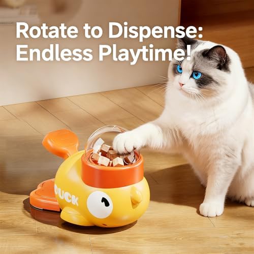 Ducky Cat Treat Dispenser, Yellow Duck Cat Treat Dispenser, Little Duck Cat Toy Treat Feeder for Pet Healthy Eating & Iq Training, for Cats and Dog (White)