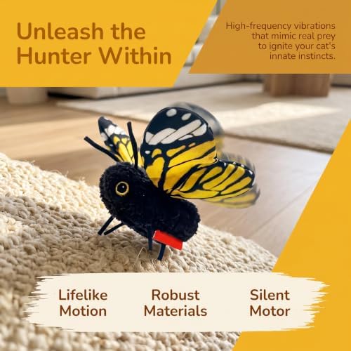 Smart Sensing Flapping Butterfly Cat Toys Interactive, Rechargeable Motion-Activated Butterfly with Realistic Flapping Wings, Electric Hanging, Indoor Cat Enrichment Toy, Soft Plush for Solo Play，red
