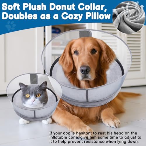 BARKLESS 2-in-1 Inflatable Dog Donut Collar for Large Dogs After Surgery