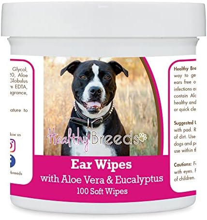 Healthy Breeds Pit Bull, Black, Ear Cleaning Wipes with Aloe & Eucalyptus for Dogs 100 Count