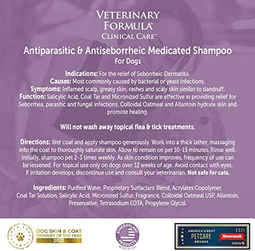 Veterinary Formula Clinical Care Ear Therapy for Dogs & Cats and Antiparasitic & Antiseborrheic Medicated Dog Shampoo Bundle