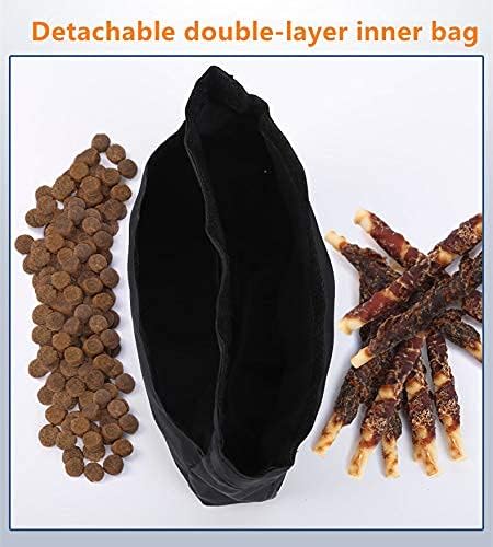 Pet Dog Treat Pouch Waist Bag, Auto Closing Waterproof Oxford Adjustable Training Belt Bags with Poop Bag Dispenser + Dog Collapsible Bowl for Dog Cat Running, Walking, Feeding (Grey)