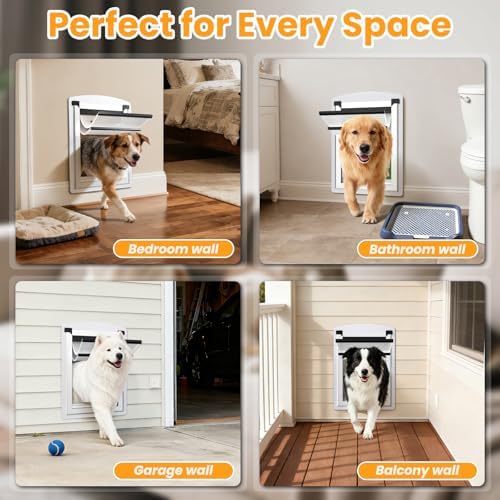 Cat Door for Wall, Energy Efficient Pet Entry Door | Steel Frame, Telescoping Tunnel, Double Magnetic Flaps, 2 Sliding Lock Panels, Easy to Install