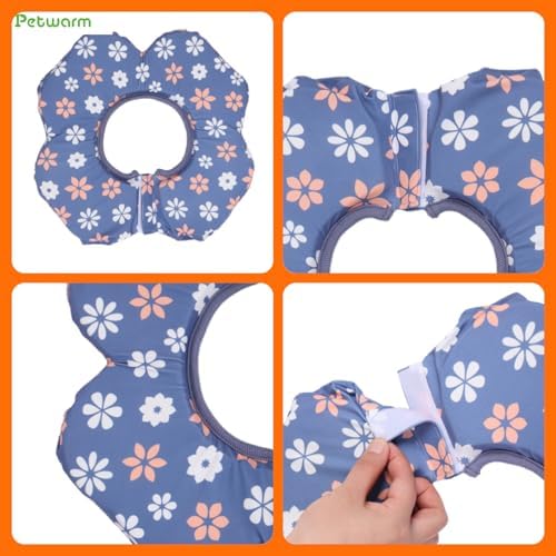 PetWarm Dog Recovery Collar, Recovery Collar, Blue Flower Print, L