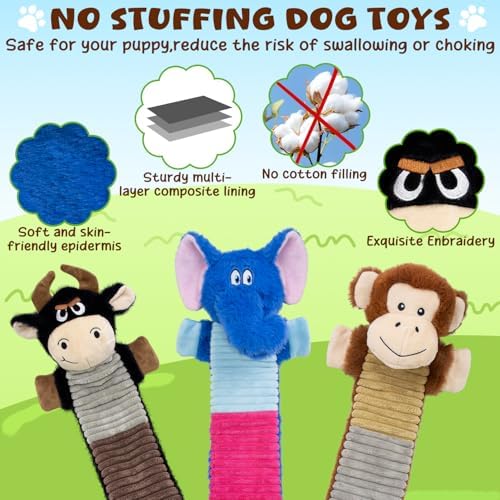 No Stuffing 3 Pack Dog Squeaky Toys, Chew with Crinkle to Large Puppy