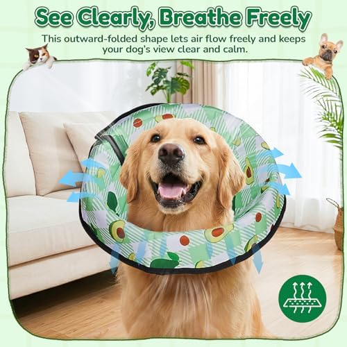 Soft Dog Cone Collar After Surgery: Foldable Long Comfortable Comfy Fabric Recovery Shame Elizabethan Stop Licking Small Medium Large Dogs (Green, L)