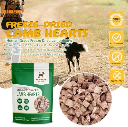 Freeze-Dried Raw Lamb Heart Dog Treats, 1.76oz(50.0g), 100% Single Ingredient, High Protein Training Treats, No Additives, Grain Free, Gluten Free