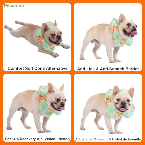 PetWarm Recovery Collar, Dog Recovery Collar, Green Monkey Print, L