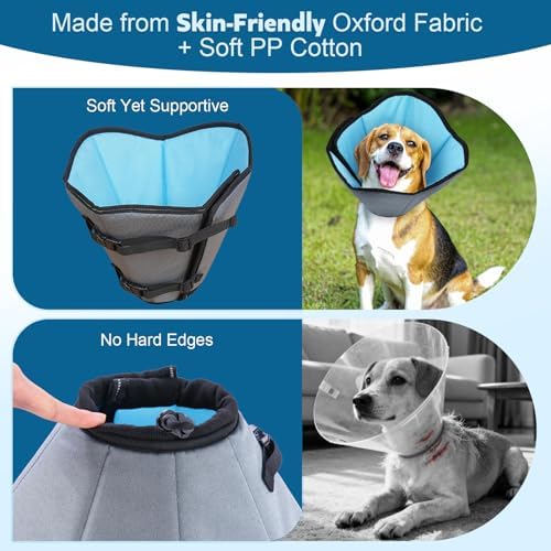 Soft Dog Cone Collar After Surgery: Long Alternative Comfortable Comfy Fabric Recovery Shame Elizabethan Stop Licking Small Medium Large Dogs (Blue, L)