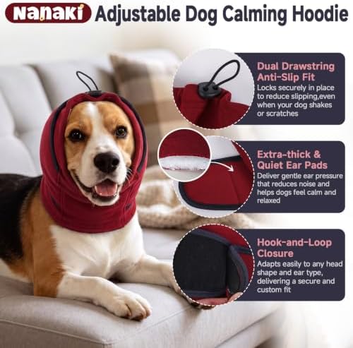 Nanaki Hematoma Protection Dog Ear Wrap, July 4th Calming Head Wrap,Red,M