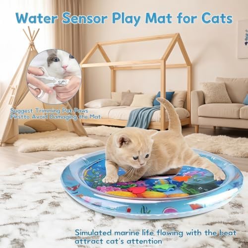 2 Pieces Upgraded Thickened Cat Water Mat,Water Sensory Play Mat with Fish