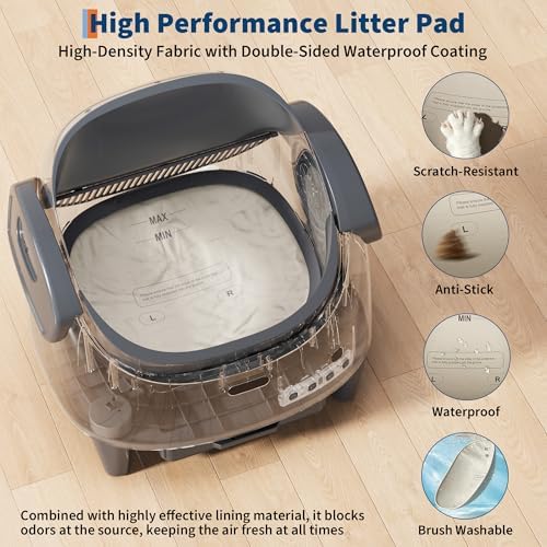 Automatic Self-Cleaning Cat Litter Box with App, Open Top, Gray