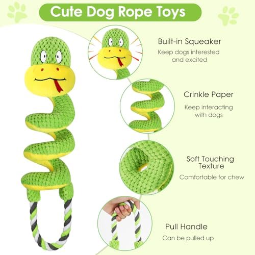 Chew-Resistant Dog Rope Toy with Squeaker & Crinkle Paper | Interactive Puppy Toys for Anxiety Relief & Dental Care | Tough Chew Toys for Small, Medium, and Large Dogs