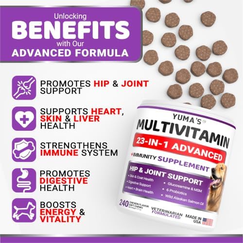 Dog Vitamins and Supplements, 240 Treats, Dog Multivitamin with Glucosamine