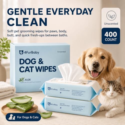 8" x 8" Dog Wipes for Paws and Butt, Unscented, 400 Count