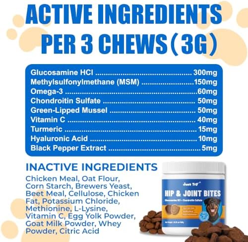 Just Try Hip&Joint Bites Glucosamine&MSM Joint Supplement for Dogs 10.58oz