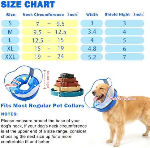 EMUST Raised Dog Cone Collar to Stop Licking, Inflatable Dog Donut Collar, Upgraded Transparent Protective Cover, Effectively Preventing Dogs from Licking Wounds, Not Affecting Eating or Activities