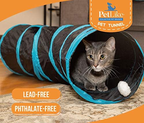 PetLike S Cat Tunnel Collapsible Pop-up Pet Tube Hideaway Play Toy with Ball (1 Way, Black)