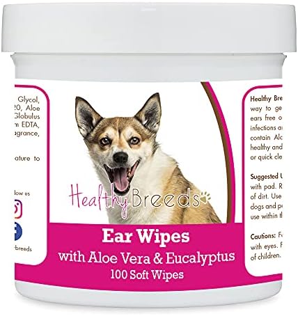 Healthy Breeds Norwegian Lundehund Ear Cleaning Wipes with Aloe & Eucalyptus for Dogs 100 Count