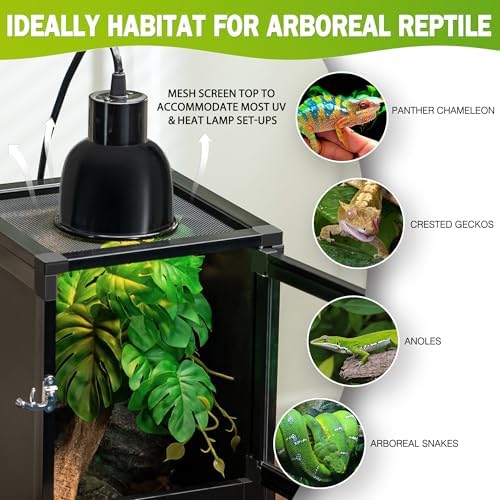 Jumping Spider Enclosure, Toxirium 8" x 8" x 12" Small Reptile Cage Hatching Habitat, Screen & Acrylic Doors, Ventilated Terrarium for Lizards, Snakes, Frogs, Easy Assembly, Two Doors