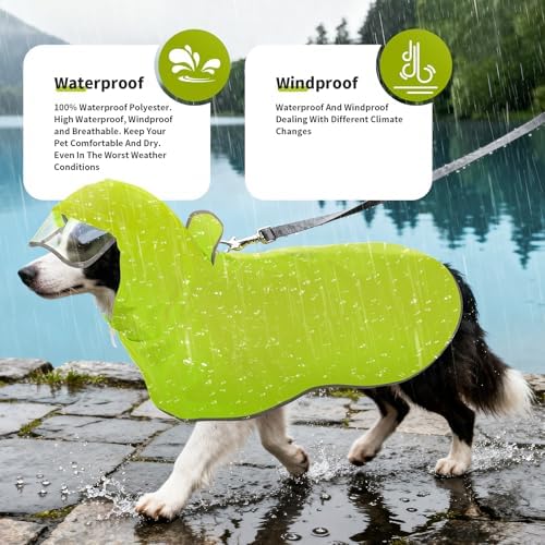 Dog Raincoat,Dog Rain Jacket Poncho with Hood and Leash Hole(Green,6XL)