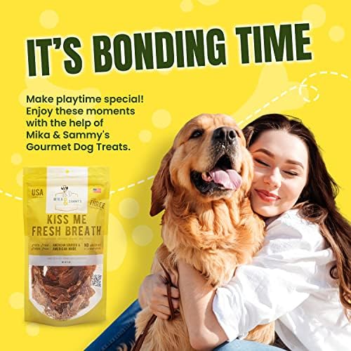 Mika & Sammy's Gourmet Chicken Jerky Dog Treats Made in USA - Kiss Me Fresh Breath - 5oz bag