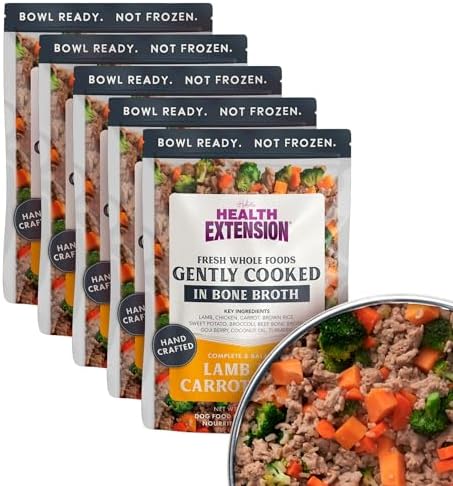 Health Extension Gently Cooked Lamb & Carrot Dog Food, Human-Grade & Shelf-Stable with Superfoods, Supports Digestion, Immunity, Skin & Coat, 9 oz Pouch (Pack of 5)