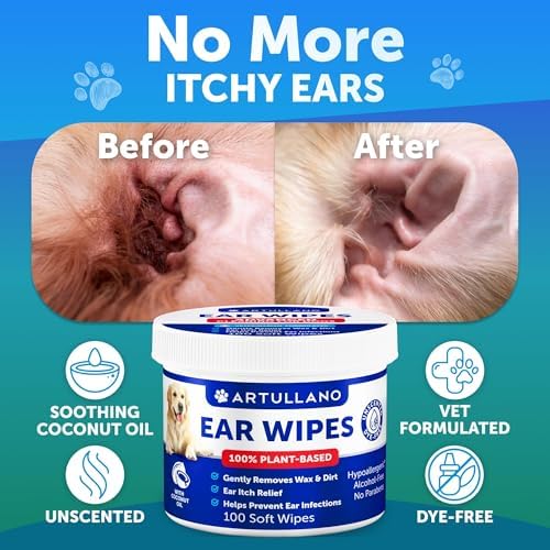 Dog Ear Wipes - 100 Count - Unscented Ear Wipes for Dogs 100% Plant-Based