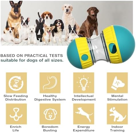 CYBERNOVA Interactive Dog Toys, Treat Dispenser and Adjustable Food Dispensing Slow Feeder Ball,Stimulating Dog Nature and Enhancing Intelligence (Blue-Yellow)