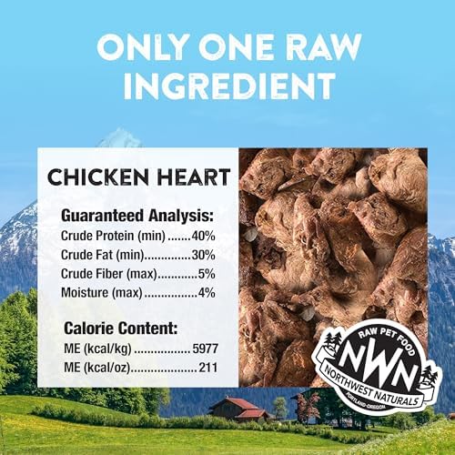 Northwest Naturals Raw Rewards Freeze-Dried Chicken Heart Treats for Dogs and Cats - Bite-Sized Pieces - Healthy, 1 Ingredient, Human Grade Pet Ingredients, Natural, Made in USA, 10 Oz (Pack of 3)
