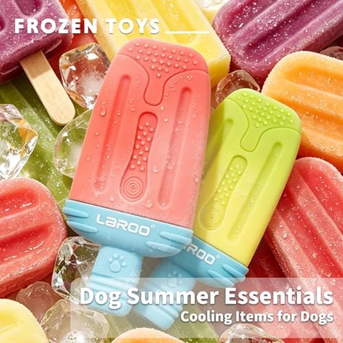 LaRoo Dogs Toys for Summer Cooling, Frozen Dog Toys, Full with Water Frozen, Prevention of Heat Stroke Upgraded Teething Chew Toy (Ice Pop Shape-Green)