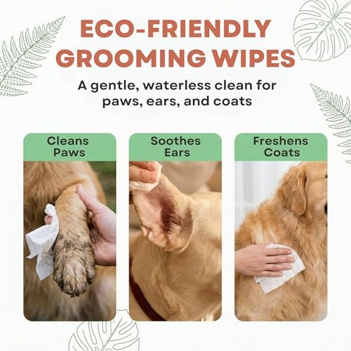 Eco Wave Dog & Cat Grooming Wipes, Unscented, Hypoallergenic, Compostable