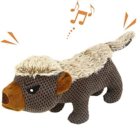 IOKHEIRA Dog Plush Toys for Aggressive Chewers, Indestructible Dog Squeaky Toys with Crinkle Paper, Durable Teething Chew Toys for Medium and Large Breed (Grey)
