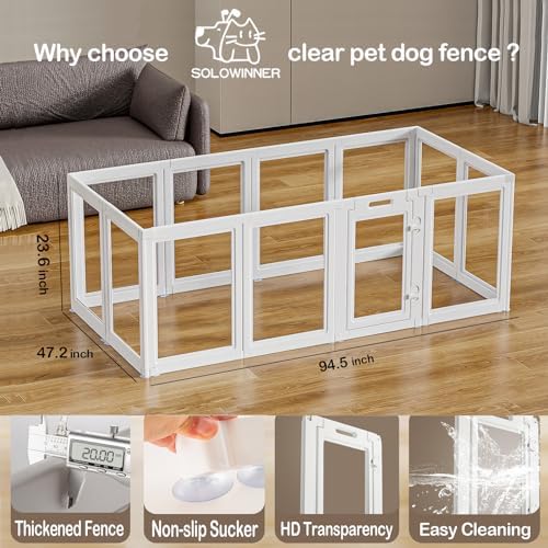 Clear Acrylic Dog Playpen Transparent Dog Playpen Indoor, Easy Assemble Clear Pet Pen for Puppy Bunny Cat Pig, Sturdy & Easy Cleaning Plastic Dog Puppy Fence