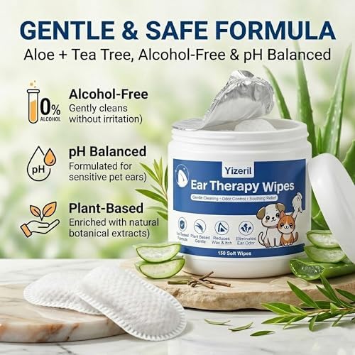 Dog Ear Finger Wipes, 150 Count, Alcohol-Free Ear Cleaner